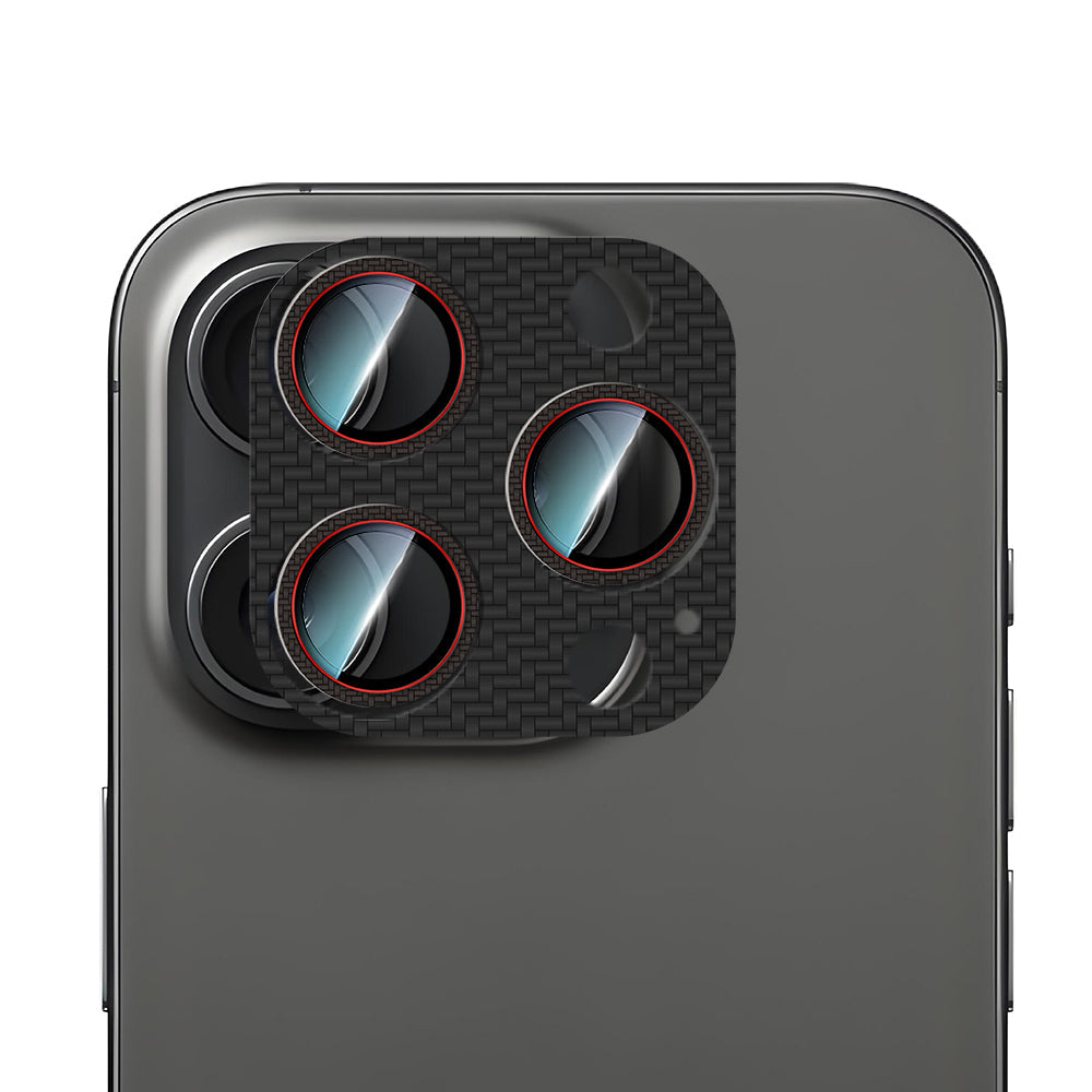 iPhone 16 Pro CaseWorld Karbon Fiber Serisi Anti Reflective Full Kamera Lens Koruyucu Siyah-Kırmızı