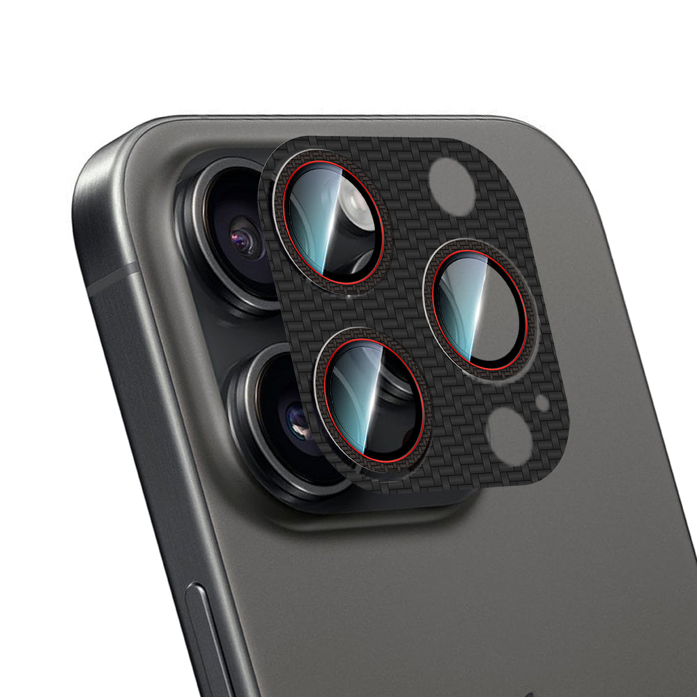 iPhone 16 Pro CaseWorld Karbon Fiber Serisi Anti Reflective Full Kamera Lens Koruyucu Siyah-Kırmızı