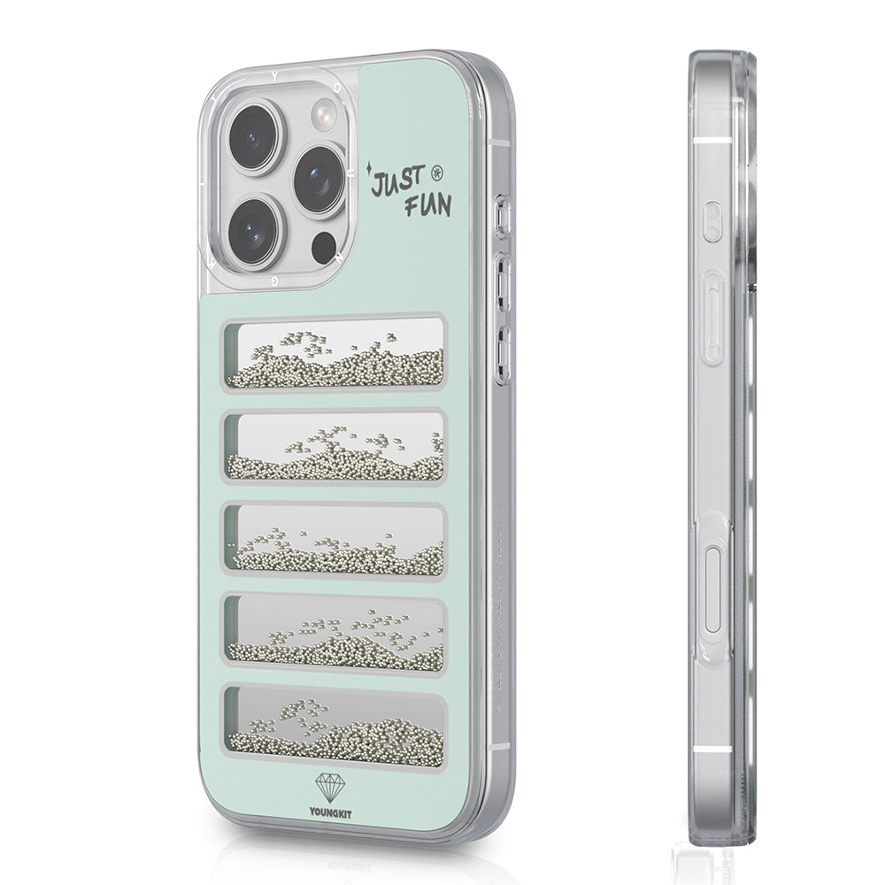 iPhone 16 Pro Kılıf Aynalı ve Boncuklu Tasarım Youngkit Jump Serisi Kapak Açık Yeşil