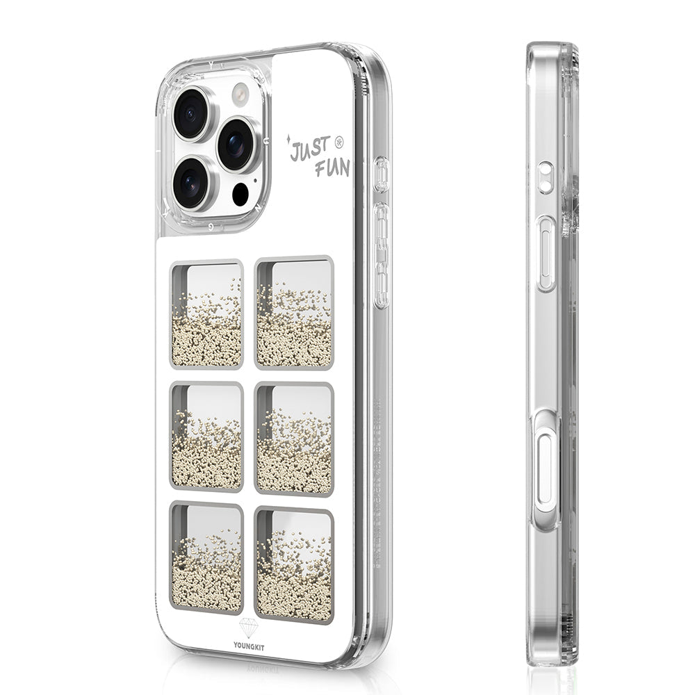 iPhone 16 Pro Kılıf Aynalı ve Boncuklu Tasarım Youngkit Spirit Serisi Kapak Beyaz