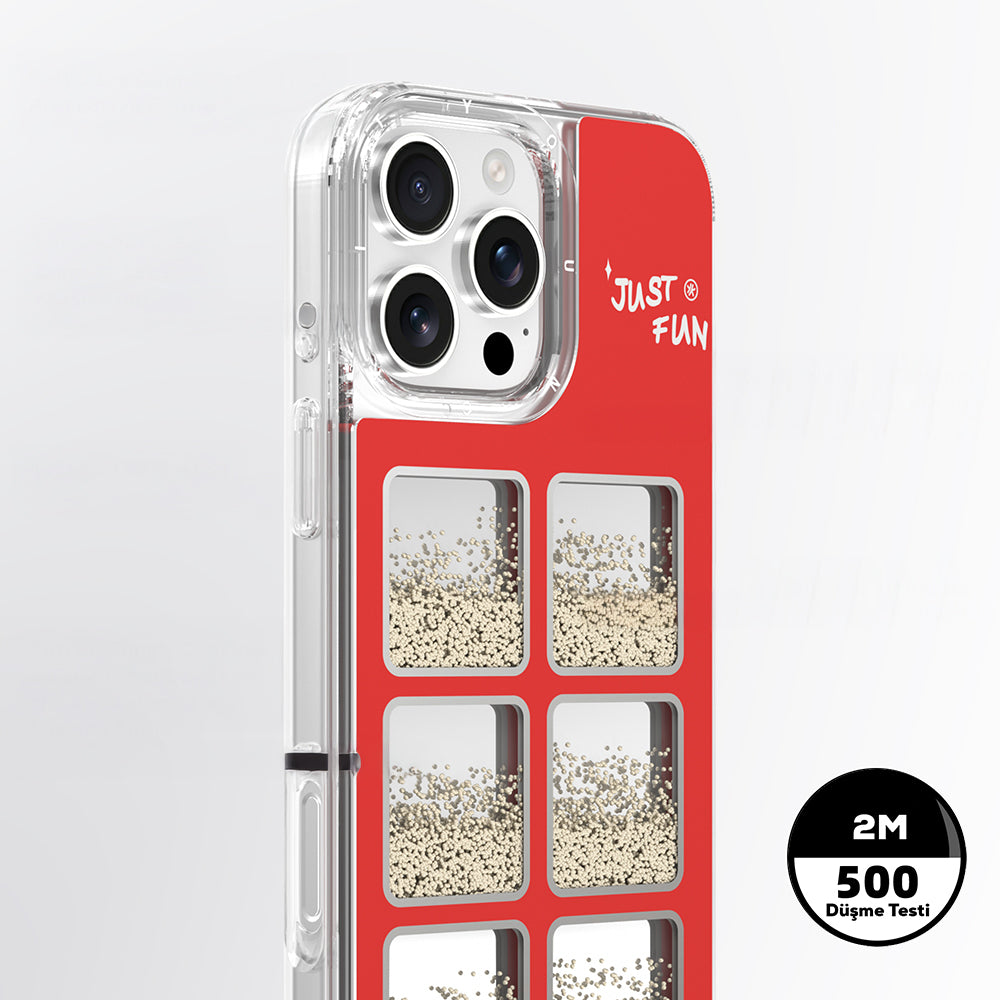 iPhone 16 Pro Kılıf Aynalı ve Boncuklu Tasarım Youngkit Spirit Serisi Kapak Kırmızı