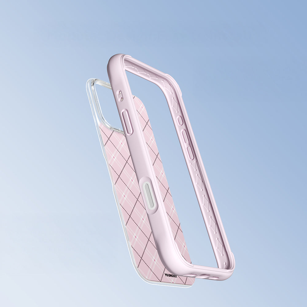 iPhone 16 Pro Uyumlu Kılıf M-safe Şarj Özellikli Youngkit Argyle Serisi Kapak Pembe