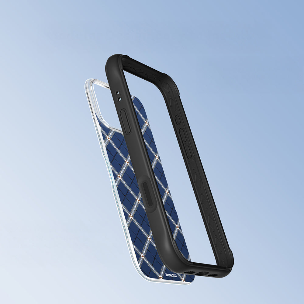 iPhone 16 Pro Uyumlu Kılıf M-safe Şarj Özellikli Youngkit Argyle Serisi Kapak Mavi