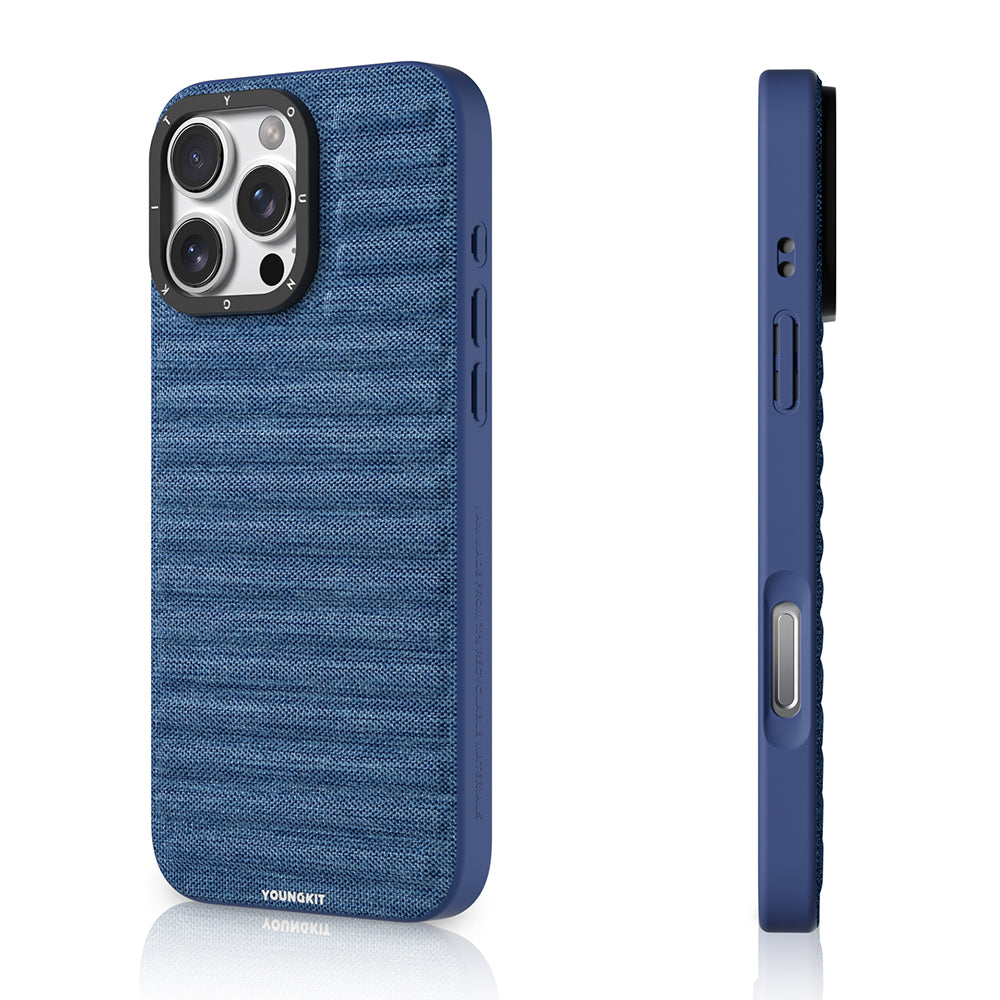 iPhone 16 Pro Uyumlu Kılıf M-safe Şarj Özellikli Youngkit Canvas Serisi Kapak Mavi