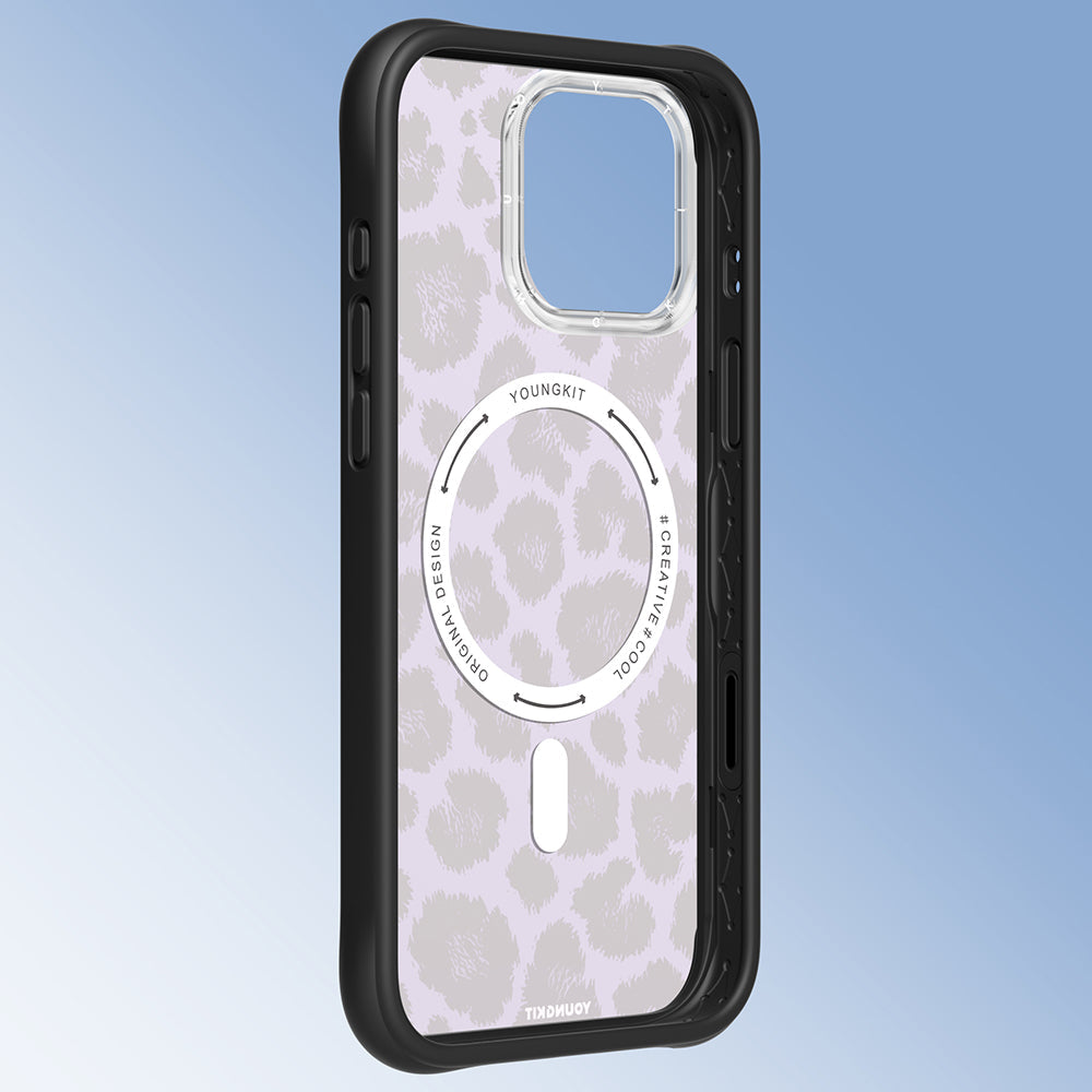 iPhone 16 Pro Uyumlu Kılıf M-safe Şarj Özellikli Youngkit Leopard Serisi Kapak Mor