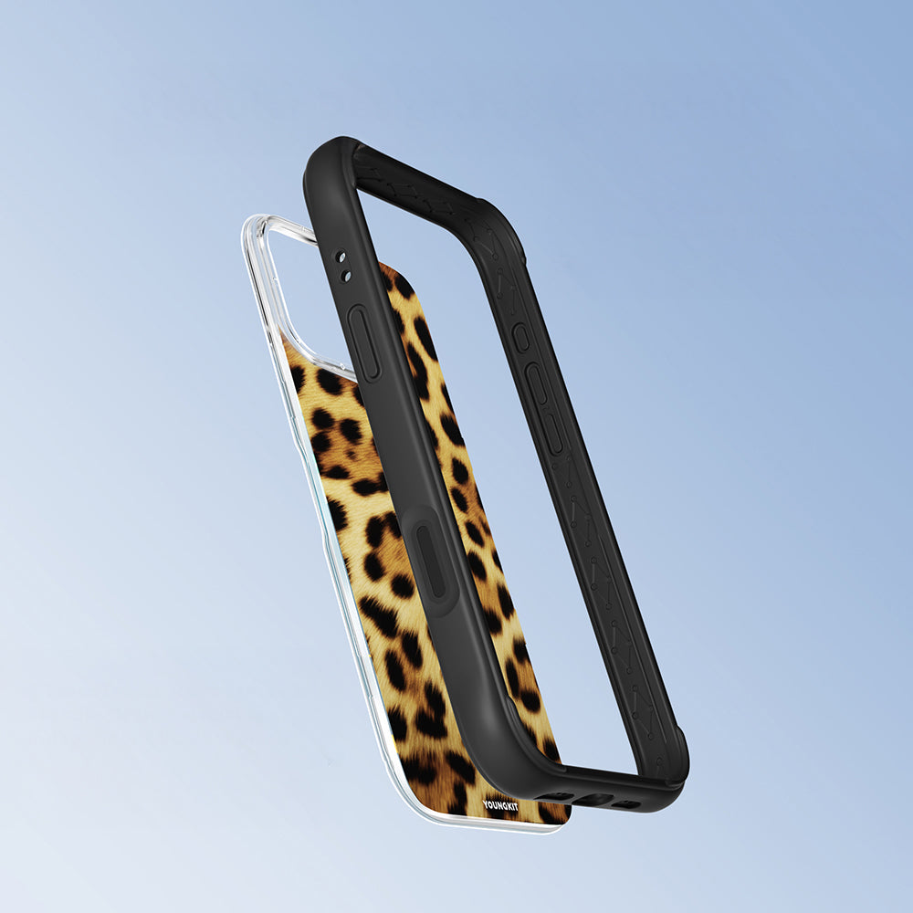 iPhone 16 Pro Uyumlu Kılıf M-safe Şarj Özellikli Youngkit Leopard Serisi Kapak Kahverengi
