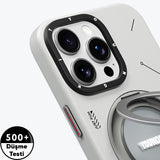 Apple iPhone 16 Pro Kılıf M-safe Şarj Özellikli 360° Standlı Basit Mat Deri Desenli Youngkit Tech Leather Serisi Kapak