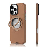 Apple iPhone 16 Pro Kılıf M-safe Şarj Özellikli 360° Standlı Basit Mat Deri Desenli Youngkit Tech Leather Serisi Kapak