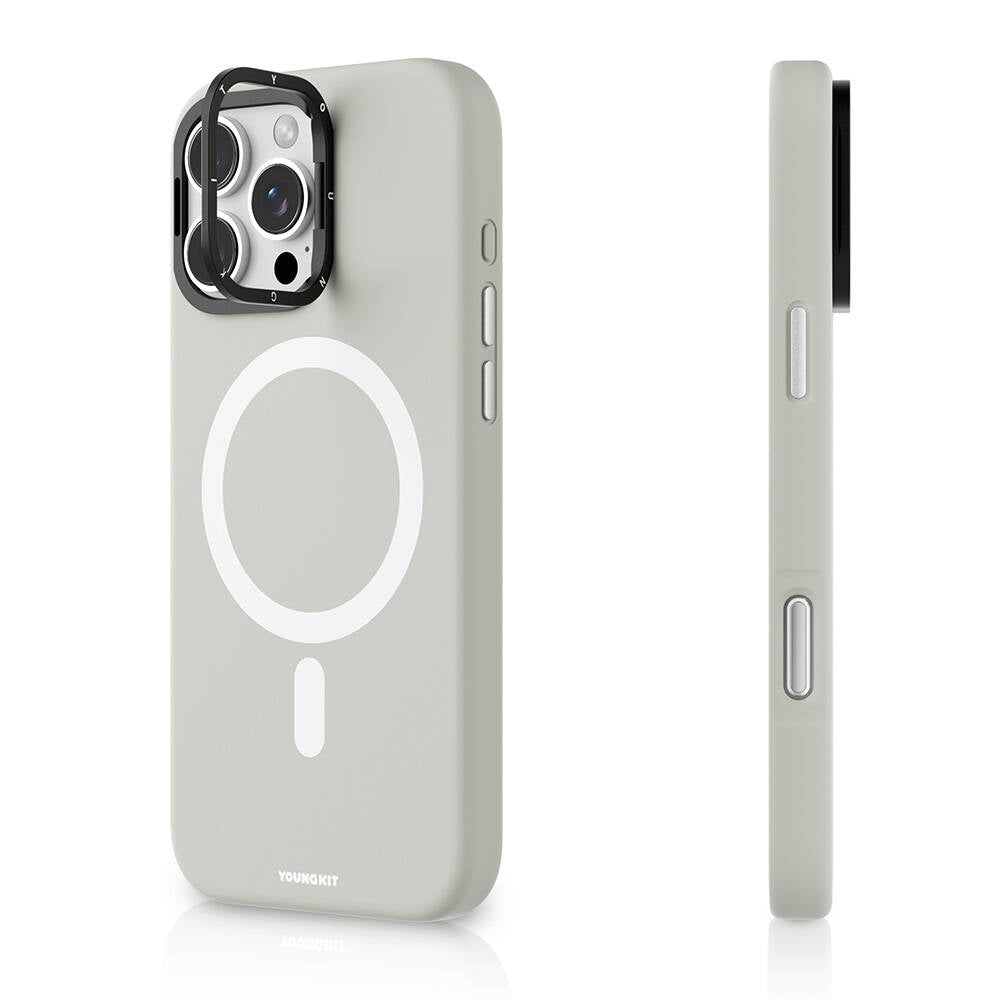 Apple iPhone 16 Pro Kılıf M-safe Şarj Özellikli Kamera Standlı Youngkit Bitty Cream Kapak