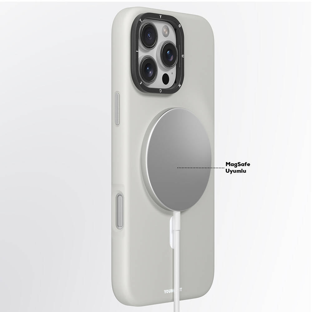 Apple iPhone 16 Pro Kılıf M-safe Şarj Özellikli Kamera Standlı Youngkit Bitty Cream Kapak