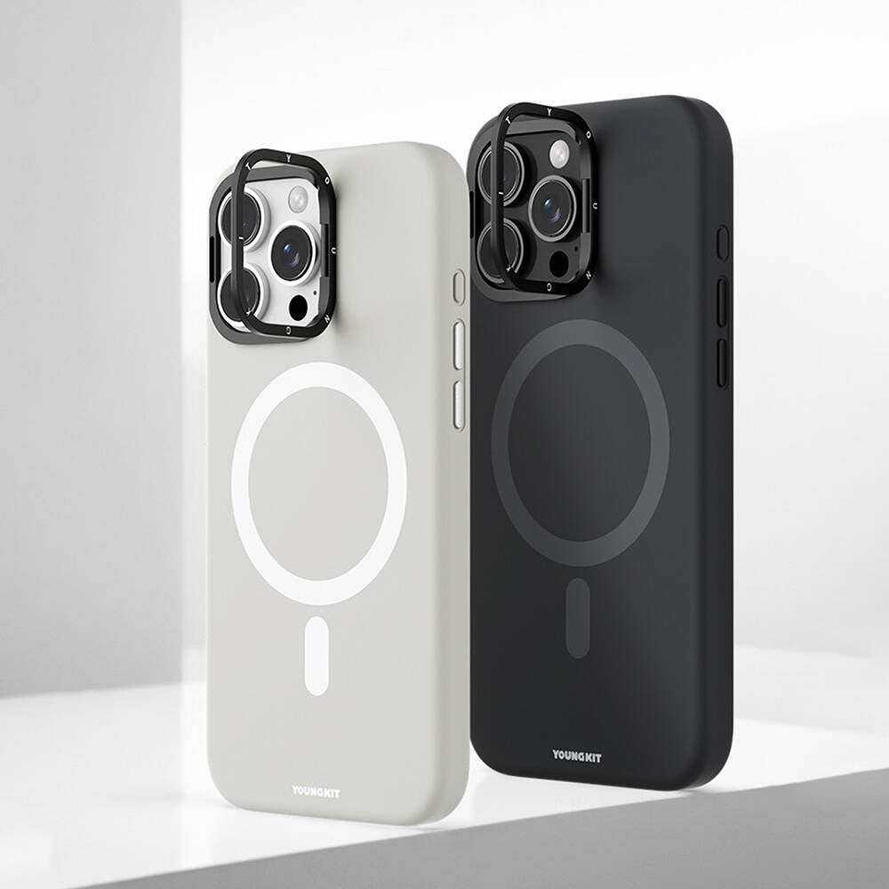 Apple iPhone 16 Pro Kılıf M-safe Şarj Özellikli Kamera Standlı Youngkit Bitty Cream Kapak