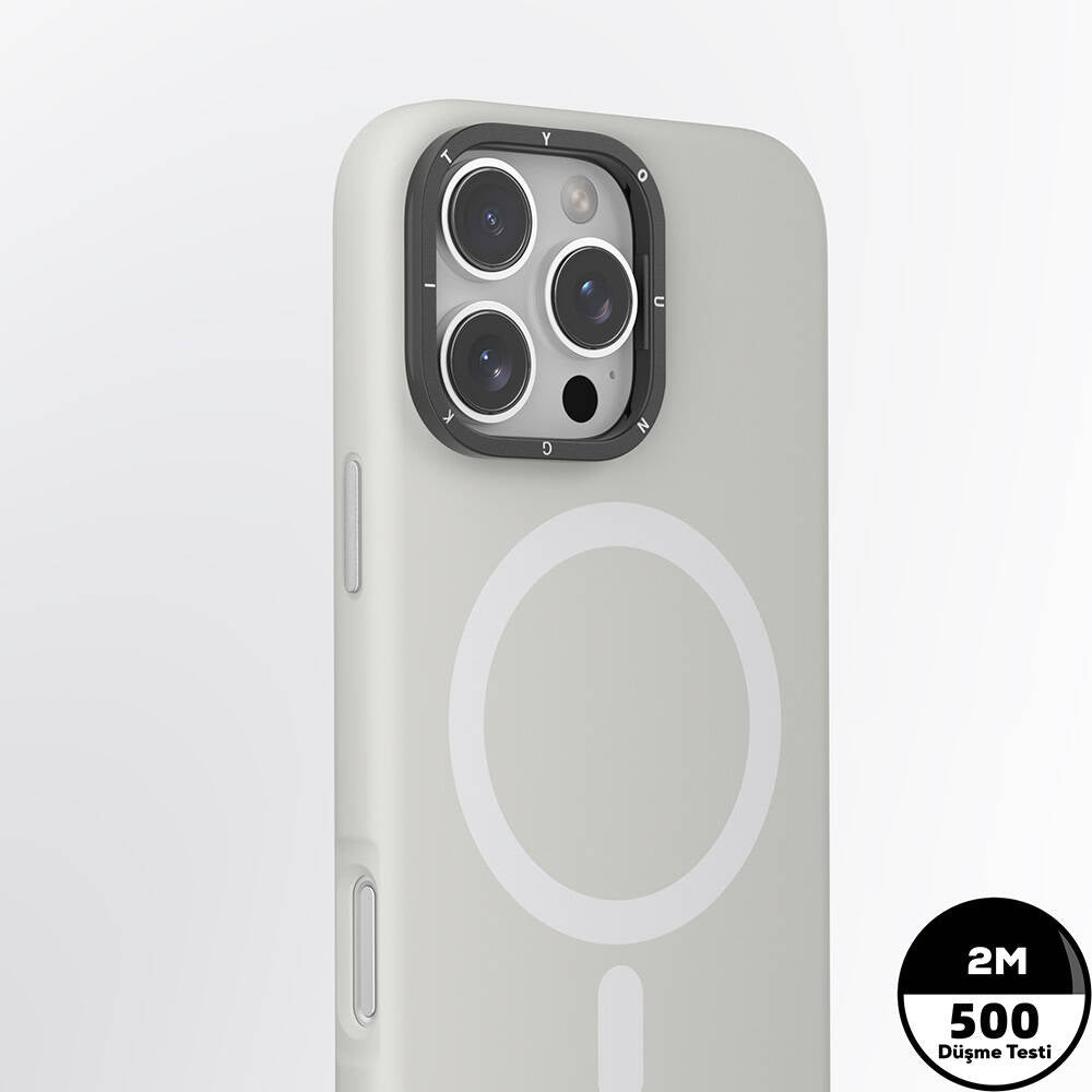 Apple iPhone 16 Pro Kılıf M-safe Şarj Özellikli Kamera Standlı Youngkit Bitty Cream Kapak