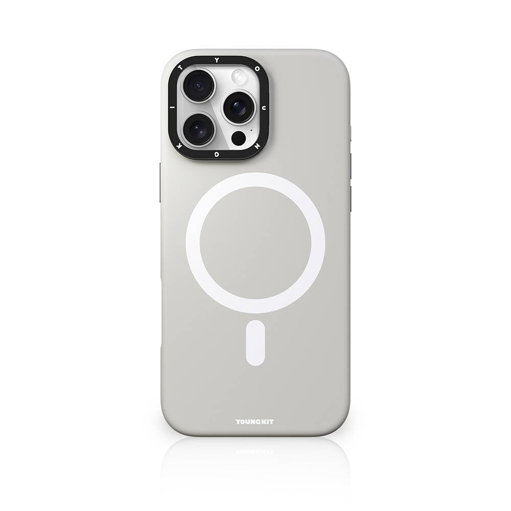 Apple iPhone 16 Pro Kılıf M-safe Şarj Özellikli Kamera Standlı Youngkit Bitty Cream Kapak