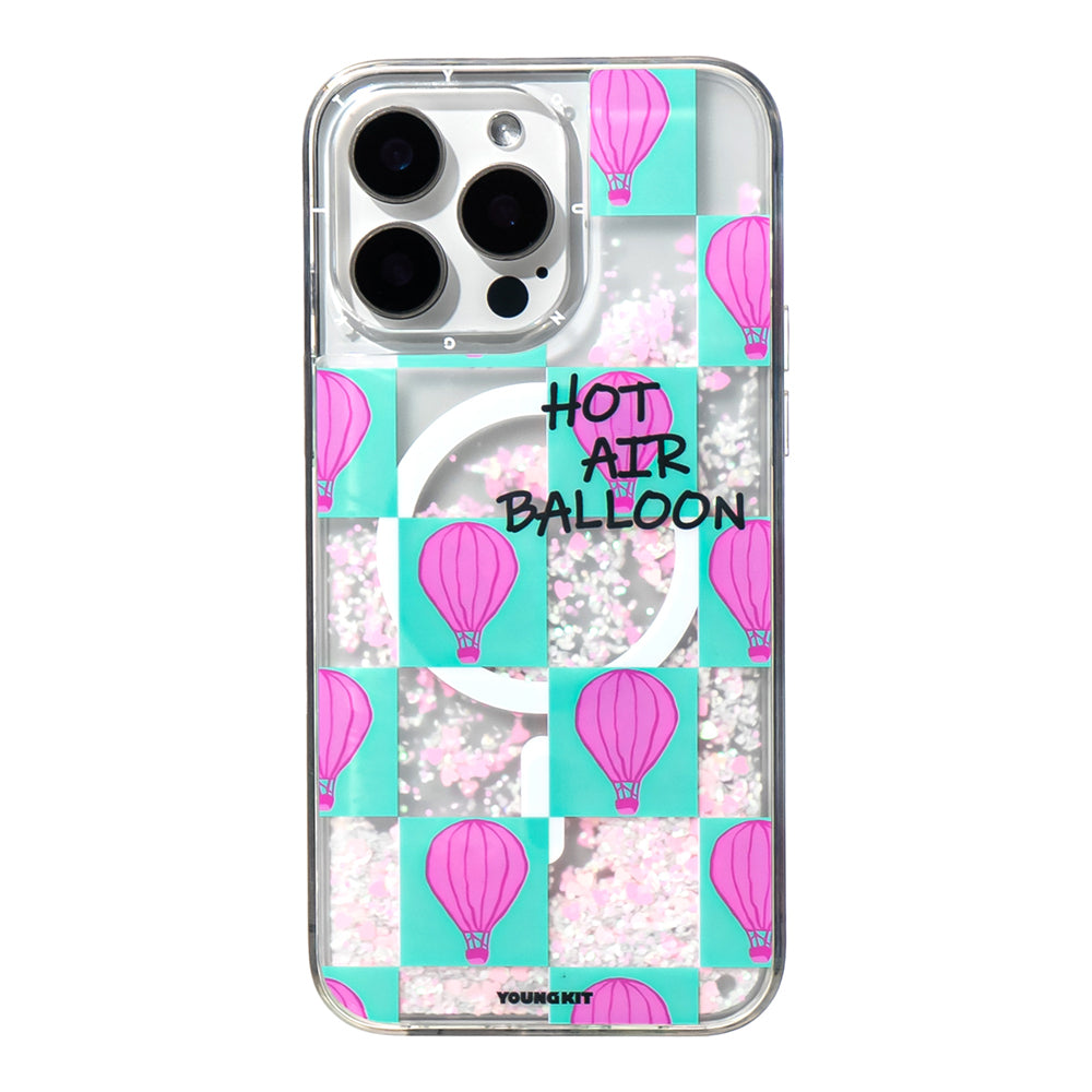 Apple iPhone 16 Pro Kılıf M-safe Şarj Özellikli Parlak Kumlu Sıvılı Youngkit Pink Dream Quicksand Serisi Kapak