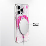 Apple iPhone 16 Pro Kılıf M-safe Şarj Özellikli Parlak Kumlu Sıvılı Youngkit Pink Dream Quicksand Serisi Kapak
