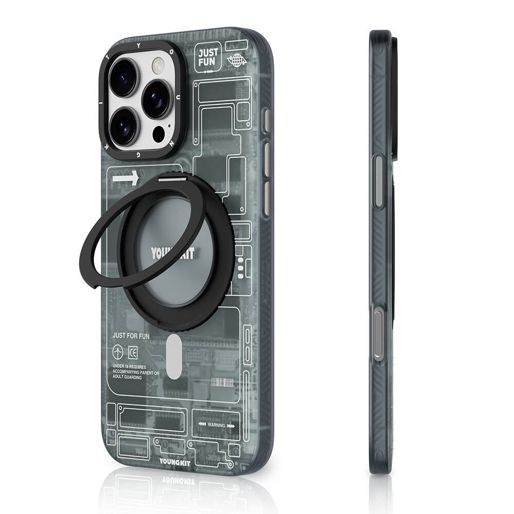 Apple iPhone 16 Pro Kılıf M-safe Şarj Özellikli Youngkit 360° Standlı Technology Serisi Kapak