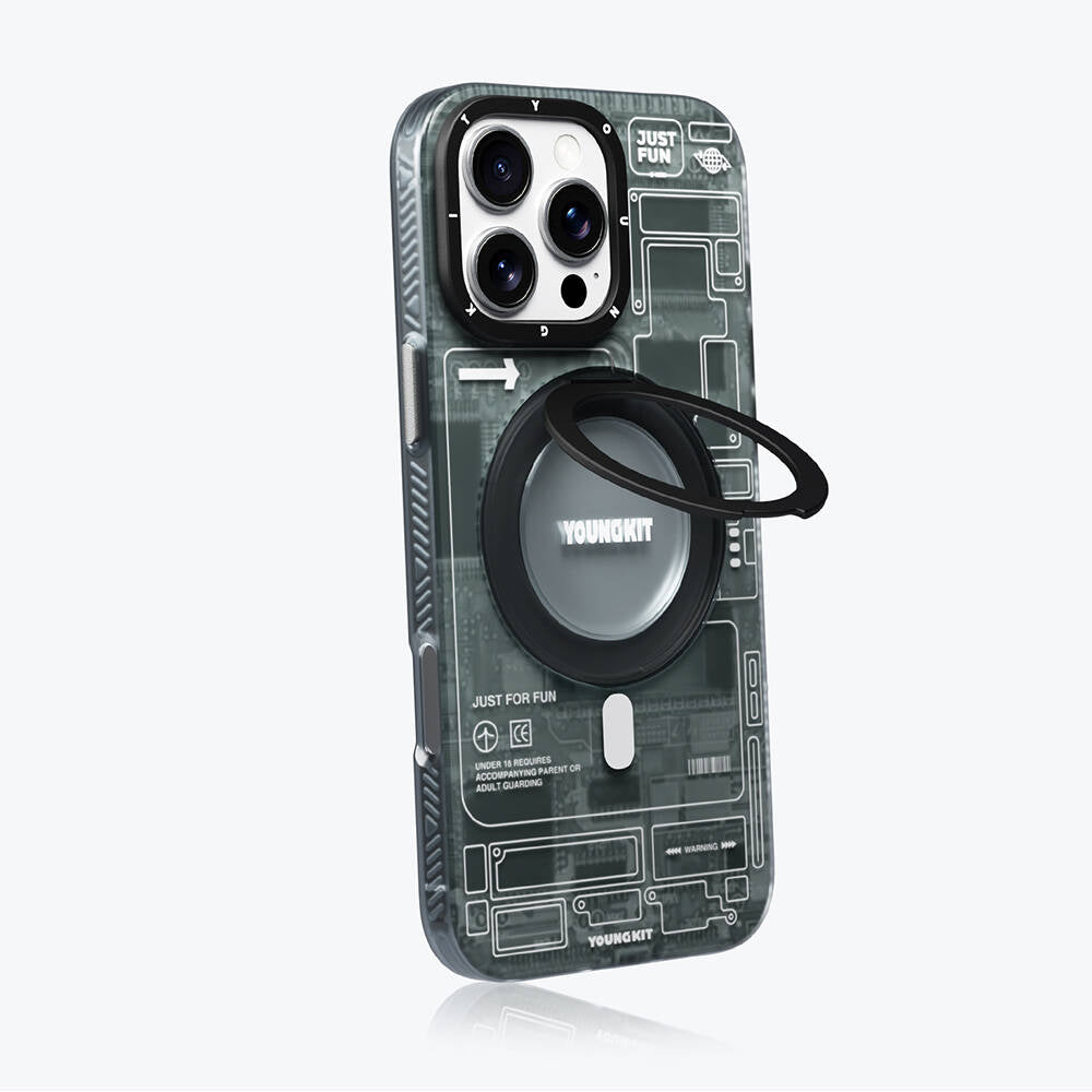 Apple iPhone 16 Pro Kılıf M-safe Şarj Özellikli Youngkit 360° Standlı Technology Serisi Kapak