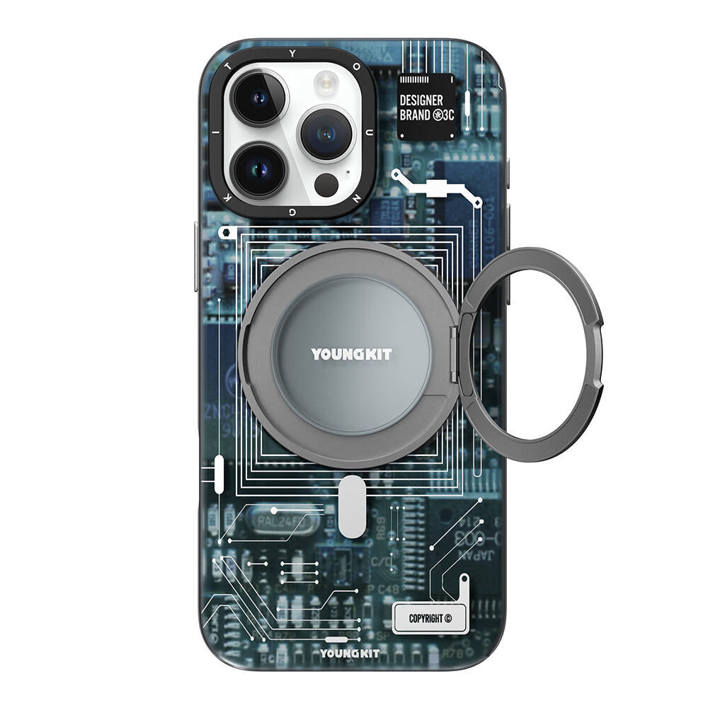 Apple iPhone 16 Pro Kılıf M-safe Şarj Özellikli Youngkit 360° Standlı Technology Serisi Kapak