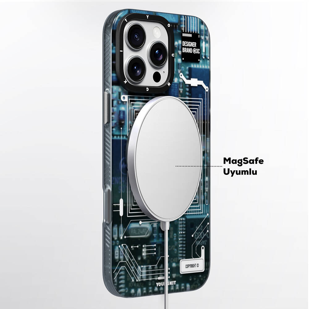 Apple iPhone 16 Pro Kılıf M-safe Şarj Özellikli Youngkit 360° Standlı Technology Serisi Kapak