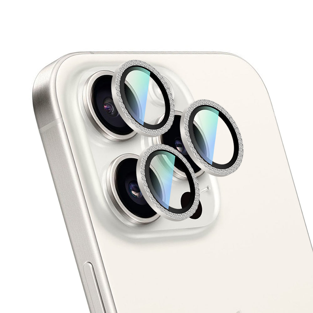 iPhone 16 Pro Max Uyumlu CaseWorld Alloy Sparkling Diamond Serisi Taşlı Lens Koruyucu Gümüş