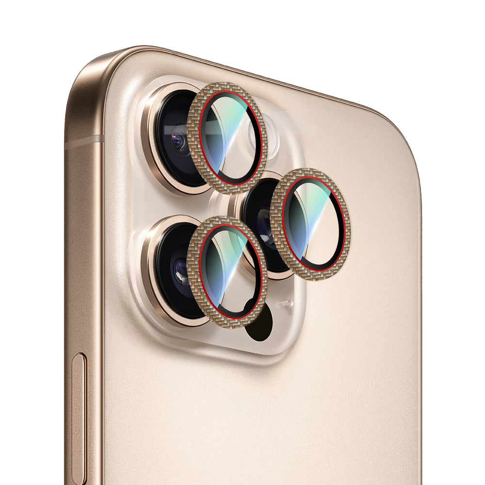 iPhone 16 Pro Max CaseWorld Karbon Fiber Serisi Anti Reflective Kamera Lens Koruyucu Gold-Kırmızı