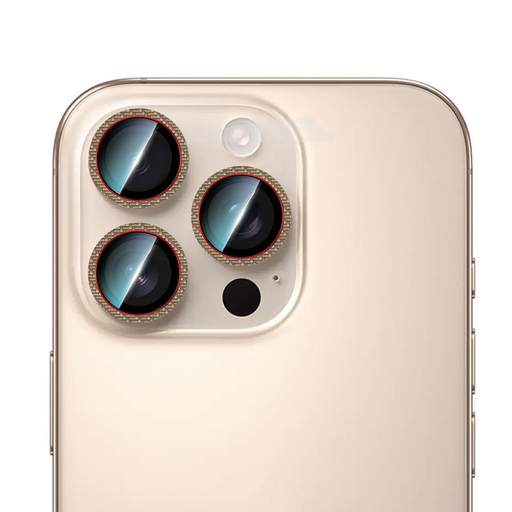 iPhone 16 Pro Max CaseWorld Karbon Fiber Serisi Anti Reflective Kamera Lens Koruyucu Gold-Kırmızı