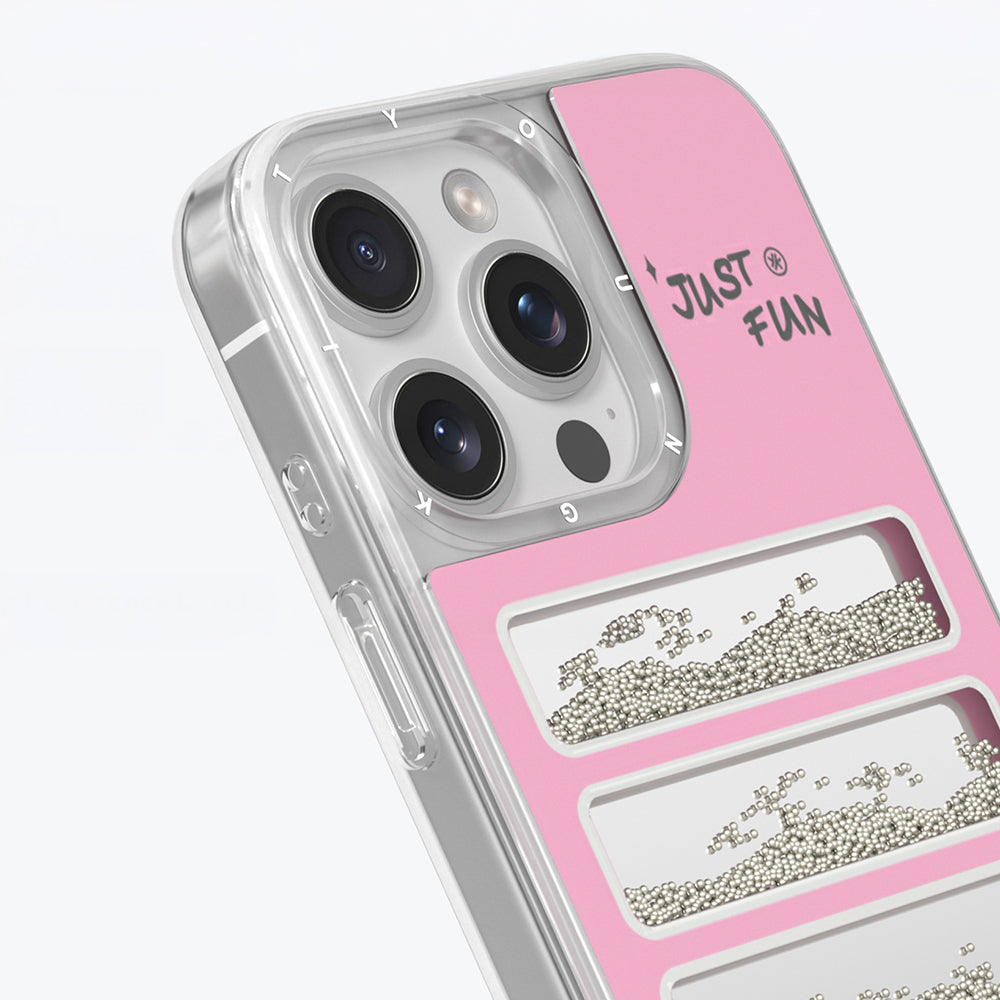 iPhone 16 Pro Max Kılıf Aynalı ve Boncuklu Tasarım Youngkit Jump Serisi Kapak Pembe