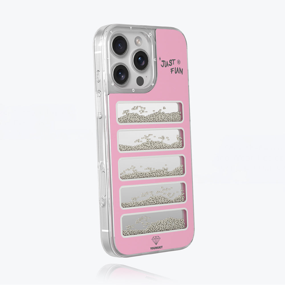 iPhone 16 Pro Max Kılıf Aynalı ve Boncuklu Tasarım Youngkit Jump Serisi Kapak Pembe