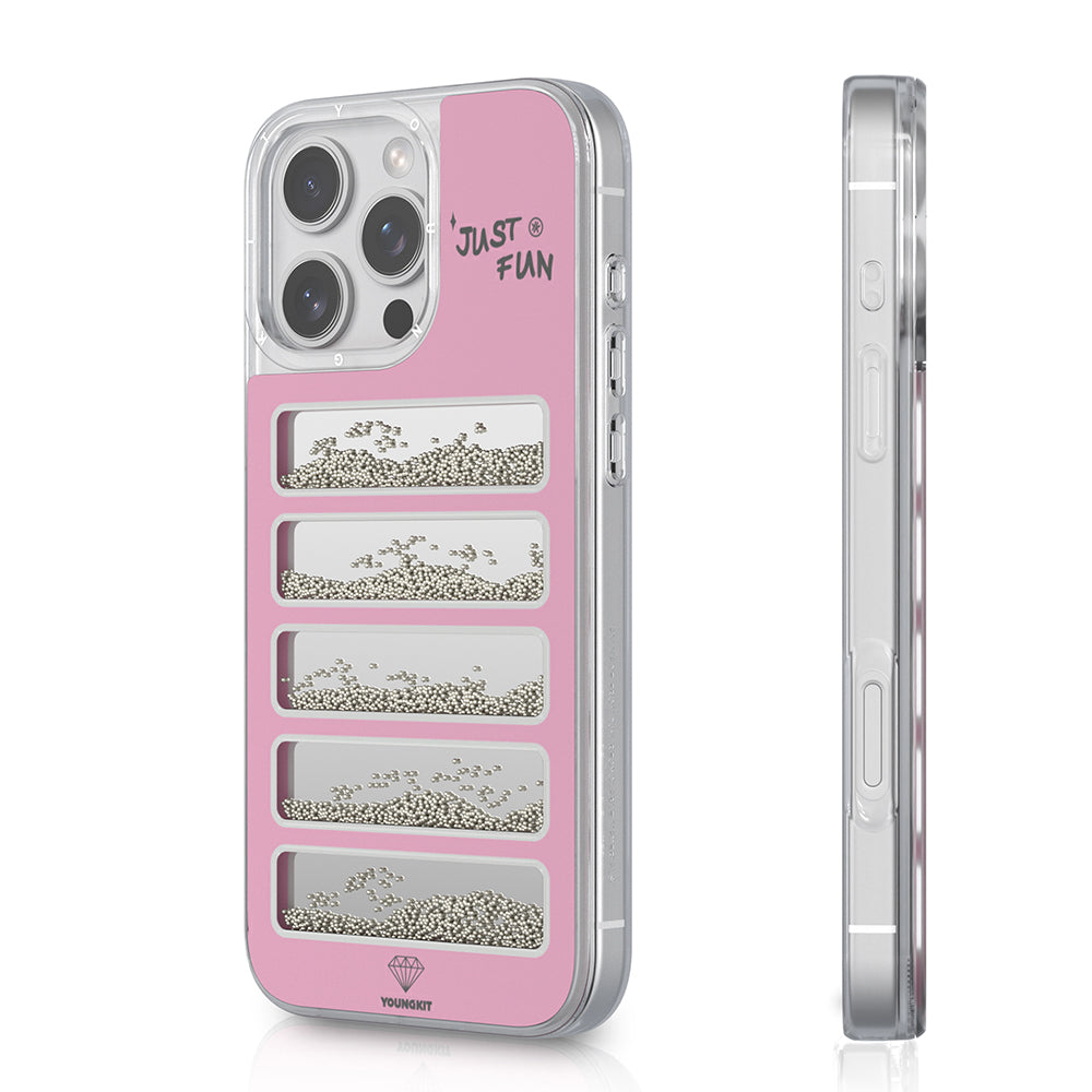 iPhone 16 Pro Max Kılıf Aynalı ve Boncuklu Tasarım Youngkit Jump Serisi Kapak Pembe