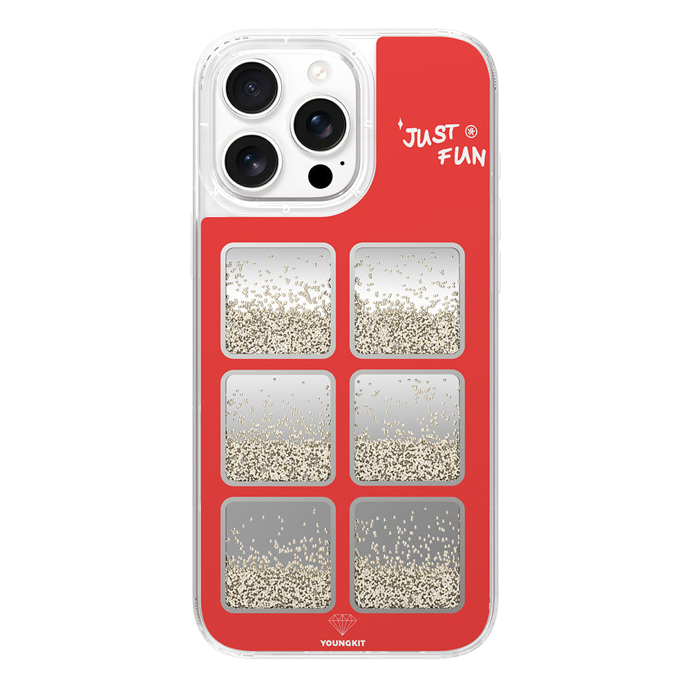 iPhone 16 Pro Max Kılıf Aynalı ve Boncuklu Tasarım Youngkit Spirit Serisi Kapak Kırmızı