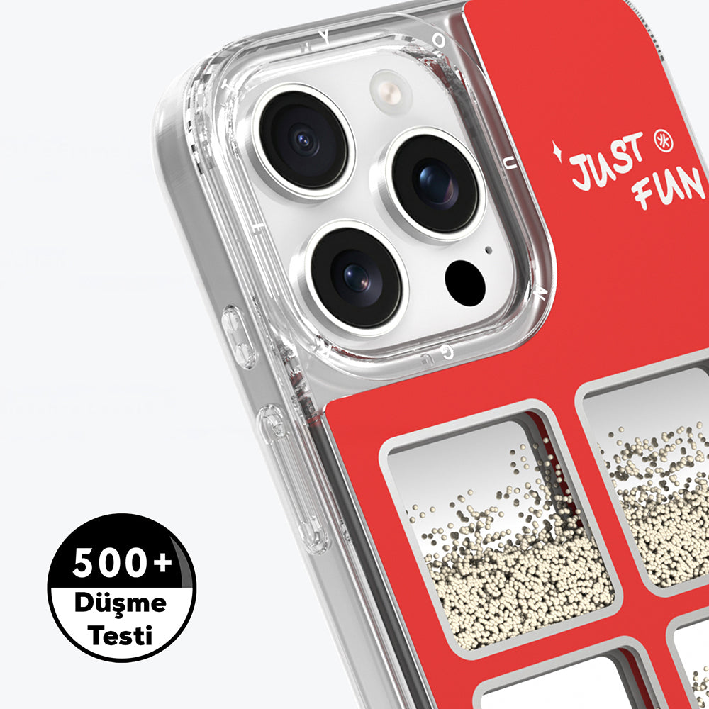 iPhone 16 Pro Max Kılıf Aynalı ve Boncuklu Tasarım Youngkit Spirit Serisi Kapak Kırmızı