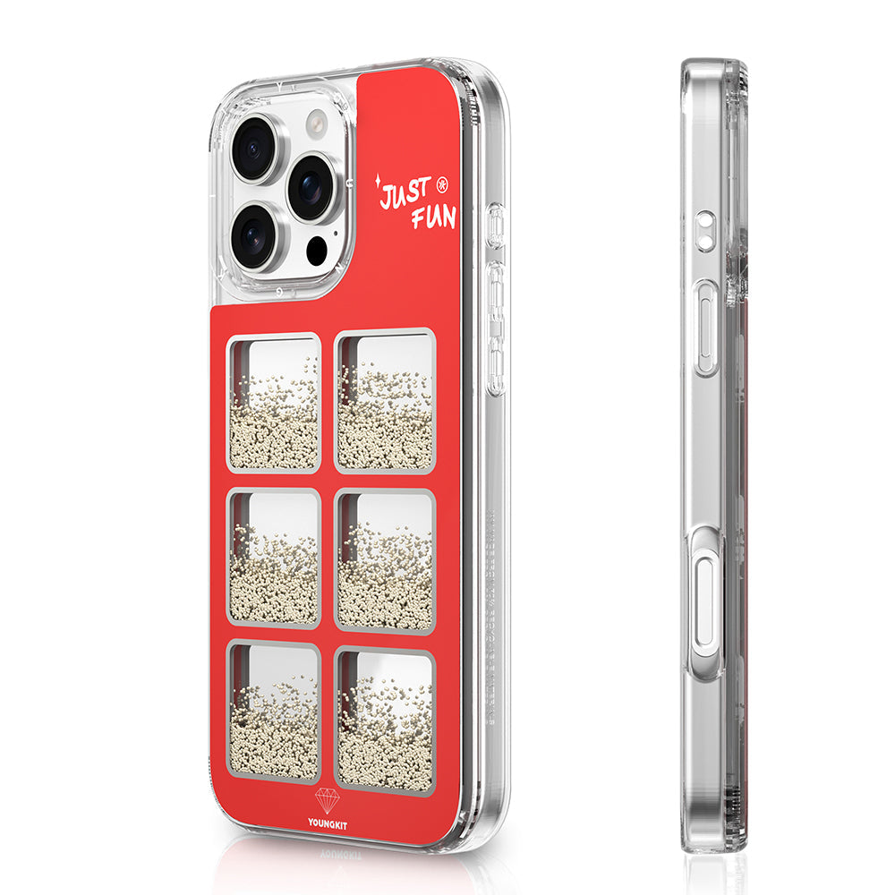 iPhone 16 Pro Max Kılıf Aynalı ve Boncuklu Tasarım Youngkit Spirit Serisi Kapak Kırmızı
