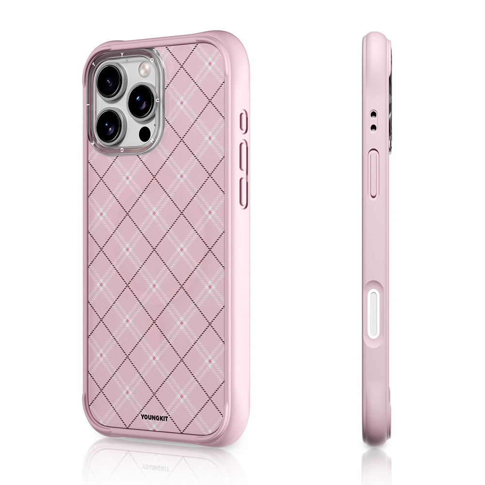 iPhone 16 Pro Max Uyumlu Kılıf M-safe Şarj Özellikli Youngkit Argyle Serisi Kapak Pembe