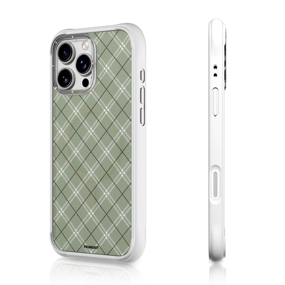 iPhone 16 Pro Max Uyumlu Kılıf M-safe Şarj Özellikli Youngkit Argyle Serisi Kapak Açık Yeşil