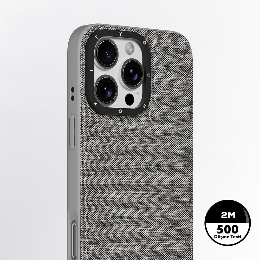 iPhone 16 Pro Max Uyumlu Kılıf M-safe Şarj Özellikli Youngkit Canvas Serisi Kapak Gri