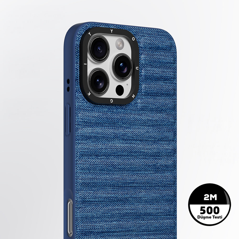 iPhone 16 Pro Max Uyumlu Kılıf M-safe Şarj Özellikli Youngkit Canvas Serisi Kapak Mavi