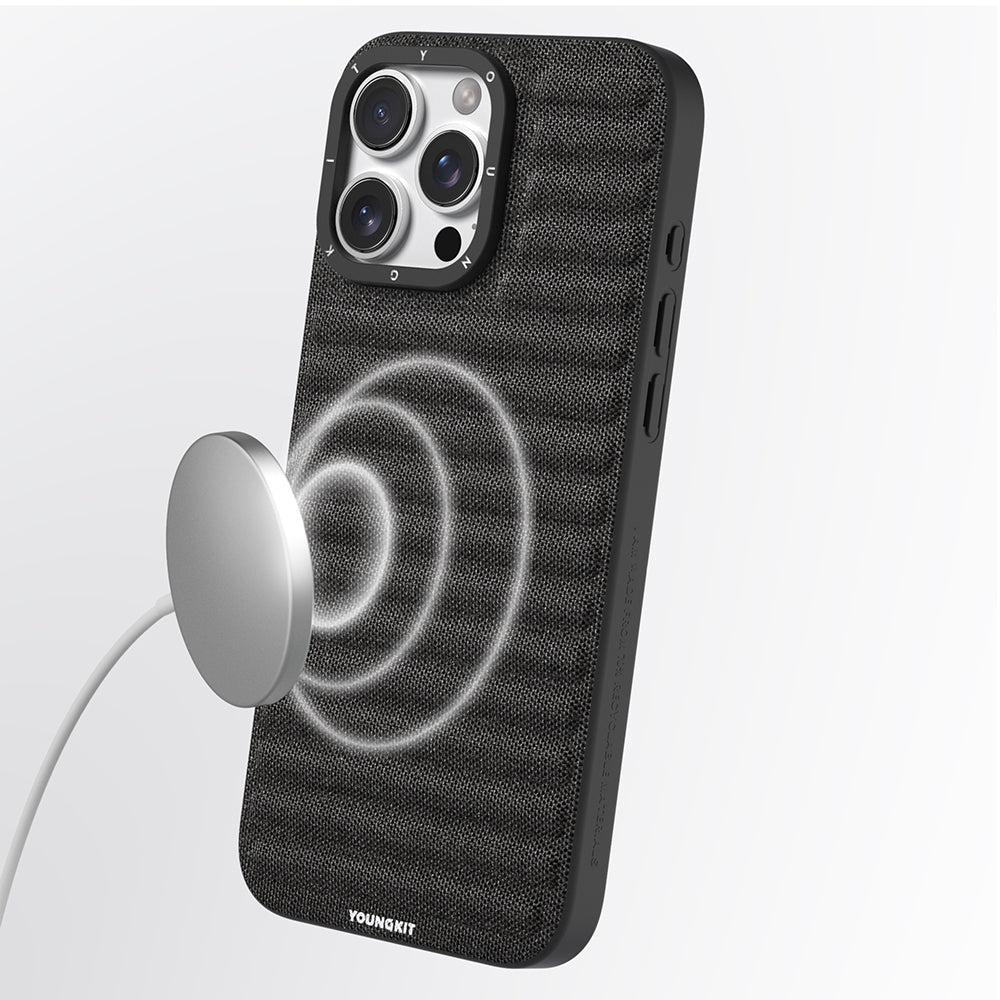 iPhone 16 Pro Max Uyumlu Kılıf M-safe Şarj Özellikli Youngkit Canvas Serisi Kapak Siyah