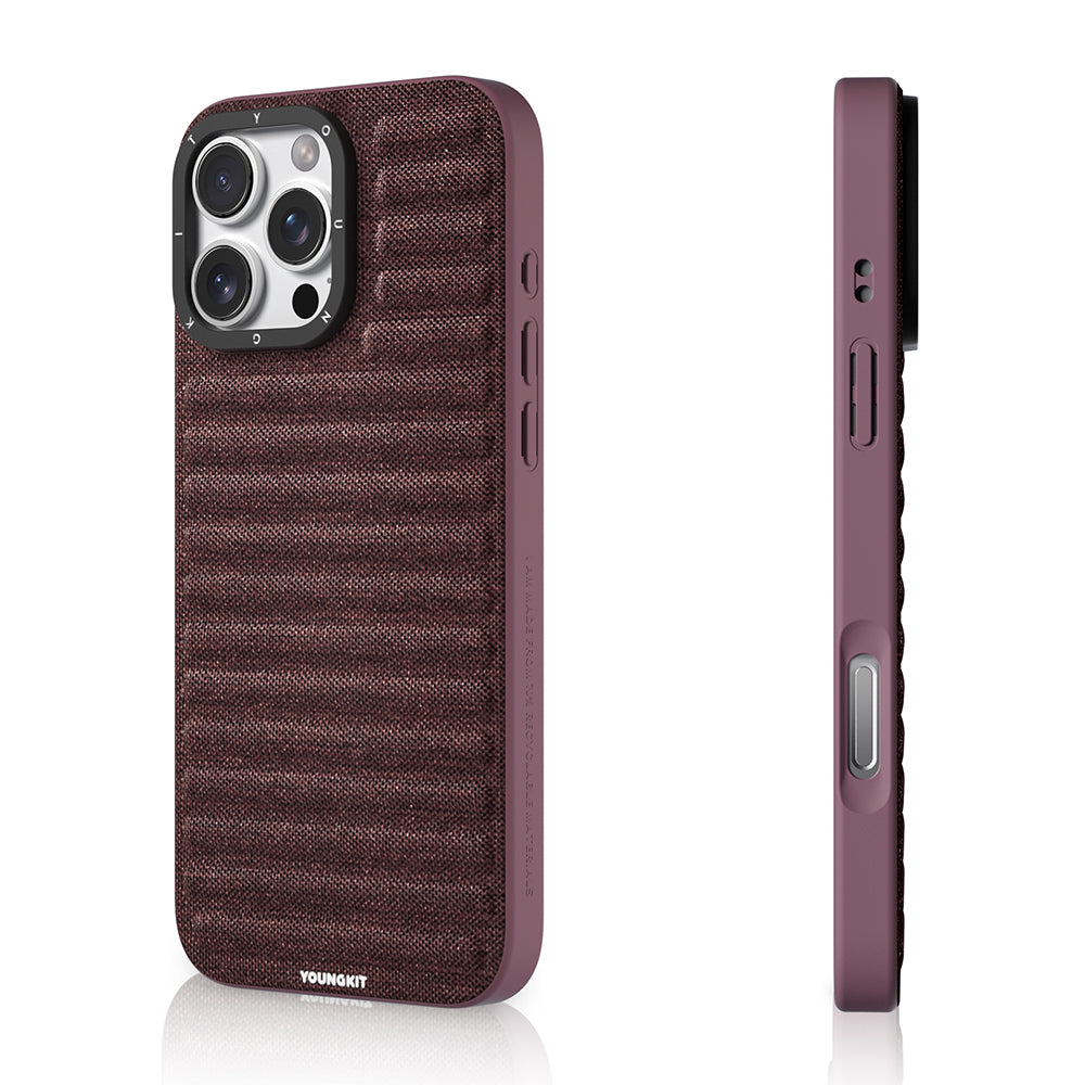 iPhone 16 Pro Max Uyumlu Kılıf M-safe Şarj Özellikli Youngkit Canvas Serisi Kapak Mürdüm