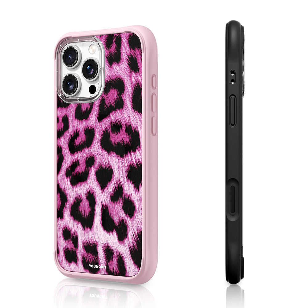 iPhone 16 Pro Max Uyumlu Kılıf M-safe Şarj Özellikli Youngkit Leopard Serisi Kapak Pembe