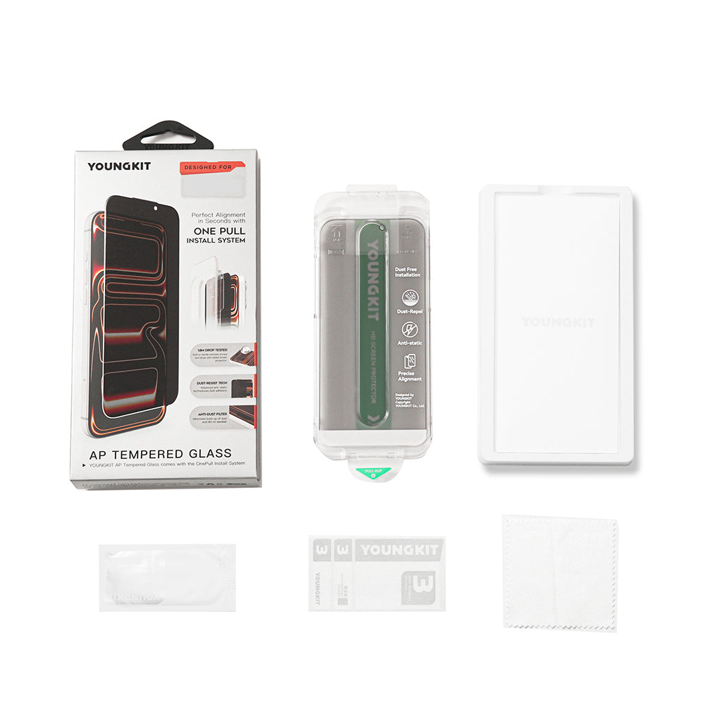 iPhone 16 Pro Max Youngkit AP 2.5D 360 Derece Privacy Temperli Cam Ekran Koruyucu Aparatlı Siyah