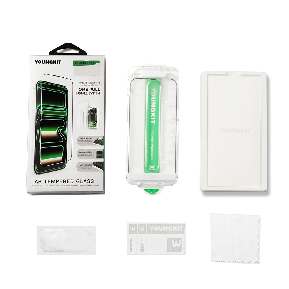 iPhone 17 Pro Youngkit AR 2.5D Anti Reflective Temperli Cam Ekran Koruyucu Aparatlı Şeffaf
