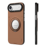 iPhone 17 Air Kılıf M-safeli 360 Standlı Basit Mat Deri Desenli Youngkit Tech Leather Kapak Kahveren