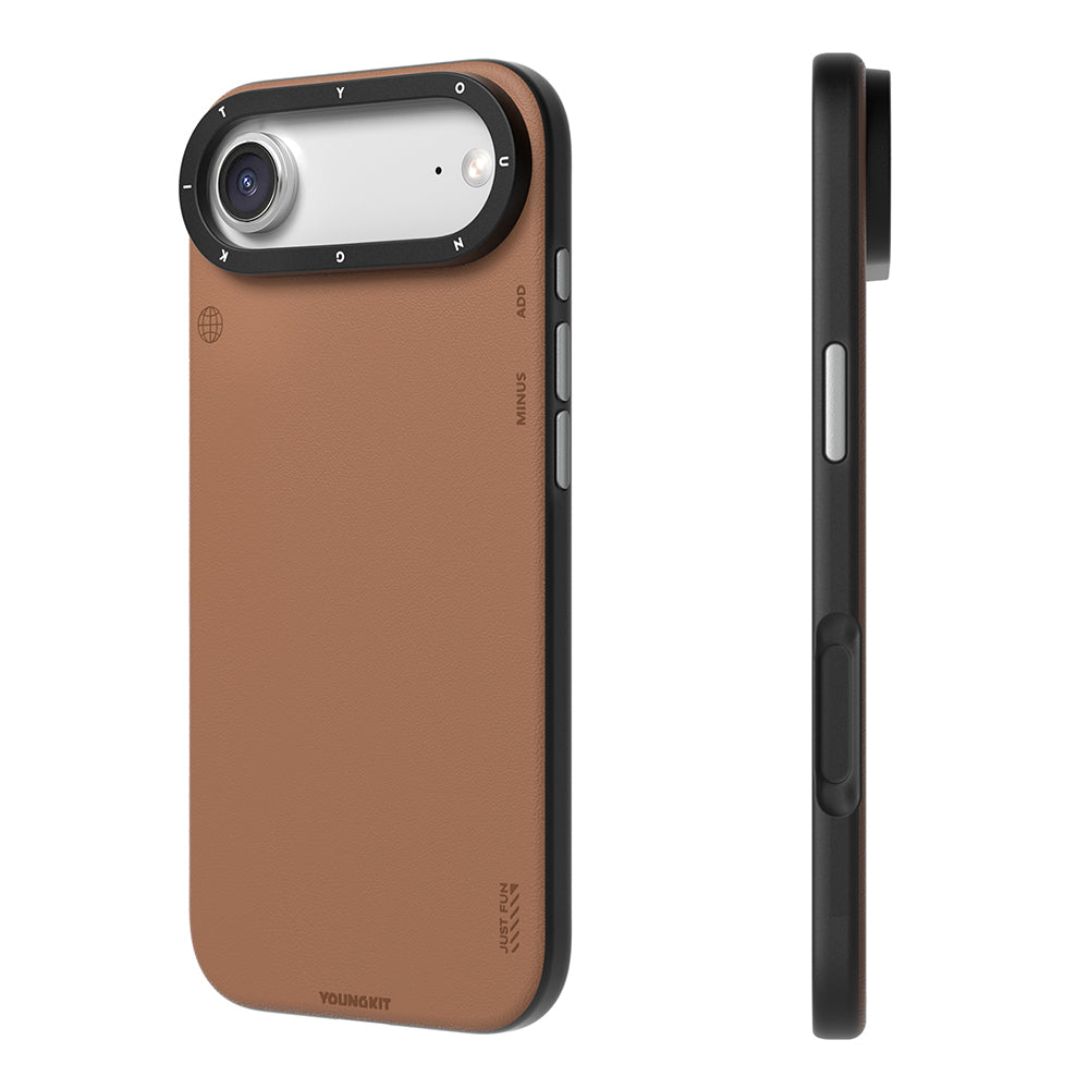 iPhone 17 Air Kılıf M-safeli Basit Mat Deri Desenli Youngkit Tech Fashion Serisi Kapak Kahverengi