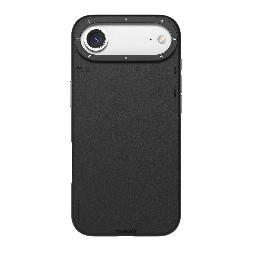 iPhone 17 Air Kılıf M-safeli Basit Mat Deri Desenli Youngkit Tech Fashion Serisi Kapak Siyah