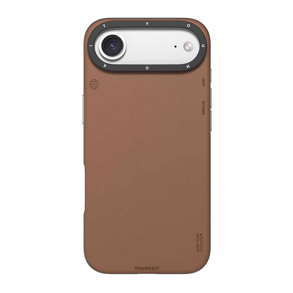iPhone 17 Air Kılıf M-safeli Basit Mat Deri Desenli Youngkit Tech Fashion Serisi Kapak Kahverengi