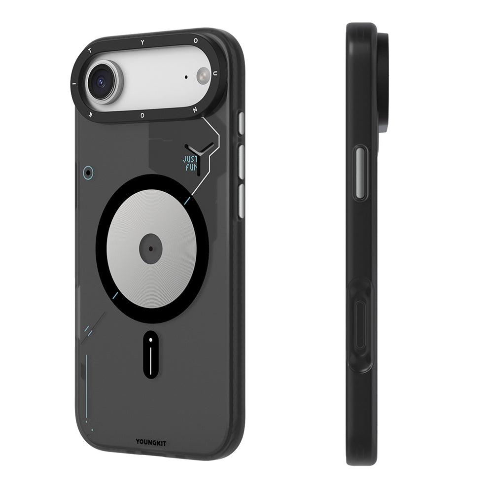 iPhone 17 Air Uyumlu Kılıf M-safe Şarj Özellikli Disk Desenli Youngkit Disc Battle Kapak Siyah