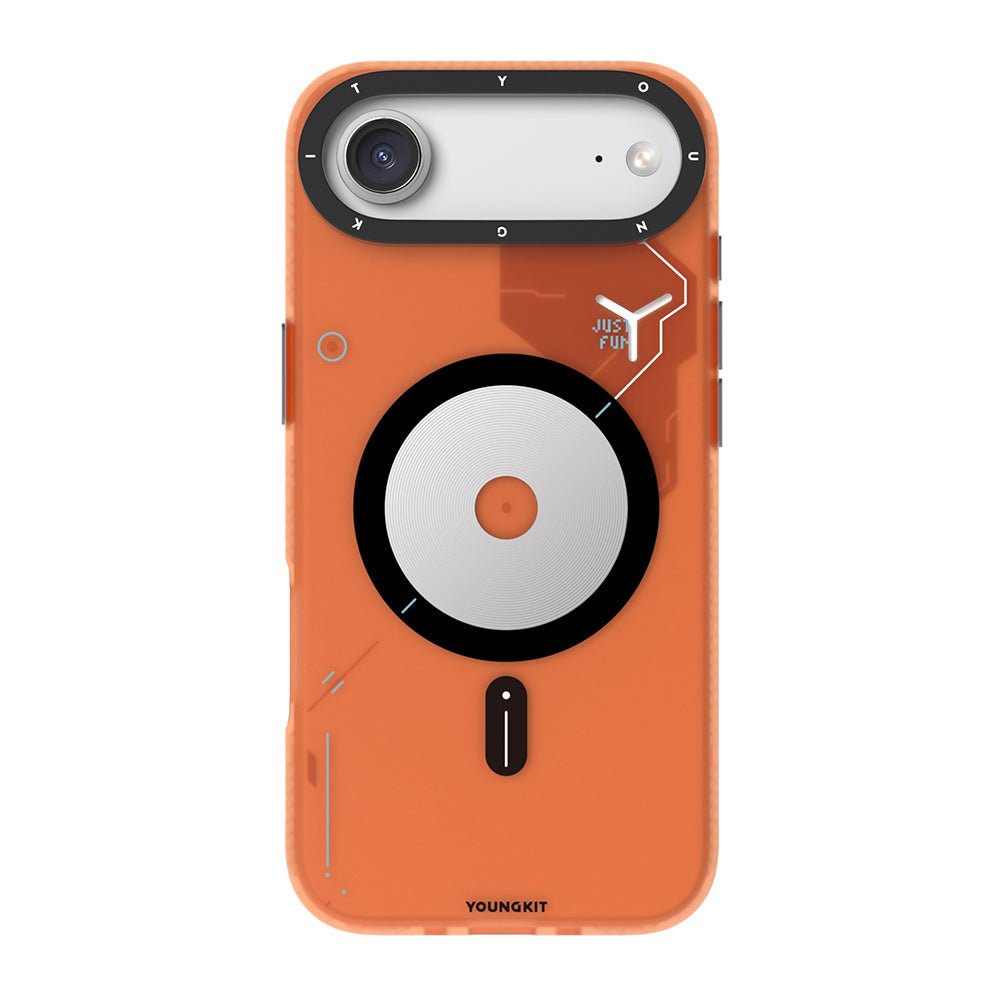 iPhone 17 Air Uyumlu Kılıf M-safe Şarj Özellikli Disk Desenli Youngkit Disc Battle Kapak Turuncu