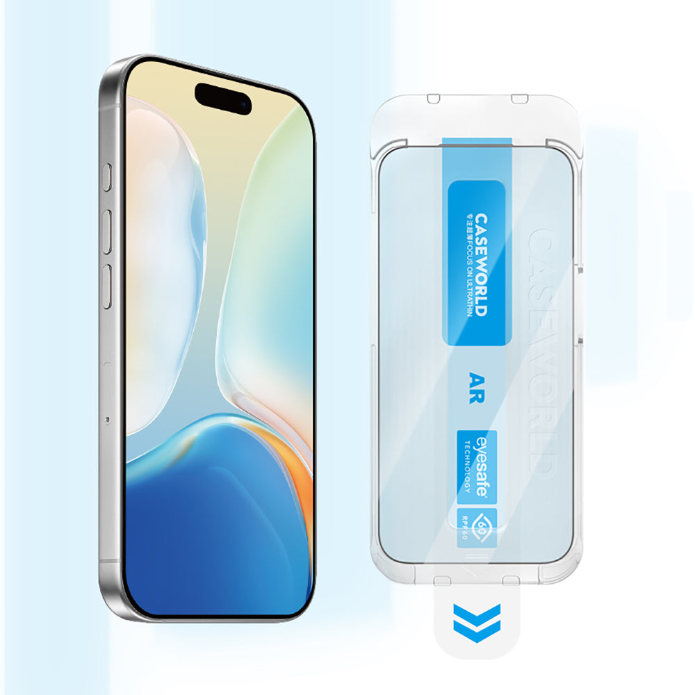 iPhone 17 CaseWorld Applicator Serisi 2.5D Eyesafe Mavi Işık Teknolojili Safir 0.33mm Ekran Koruyucu