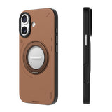 iPhone 17 Kılıf M-safeli 360 Standlı Basit Mat Deri Desenli Youngkit Tech Leather Kapak Kahverengi
