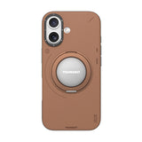 iPhone 17 Kılıf M-safeli 360 Standlı Basit Mat Deri Desenli Youngkit Tech Leather Kapak Kahverengi